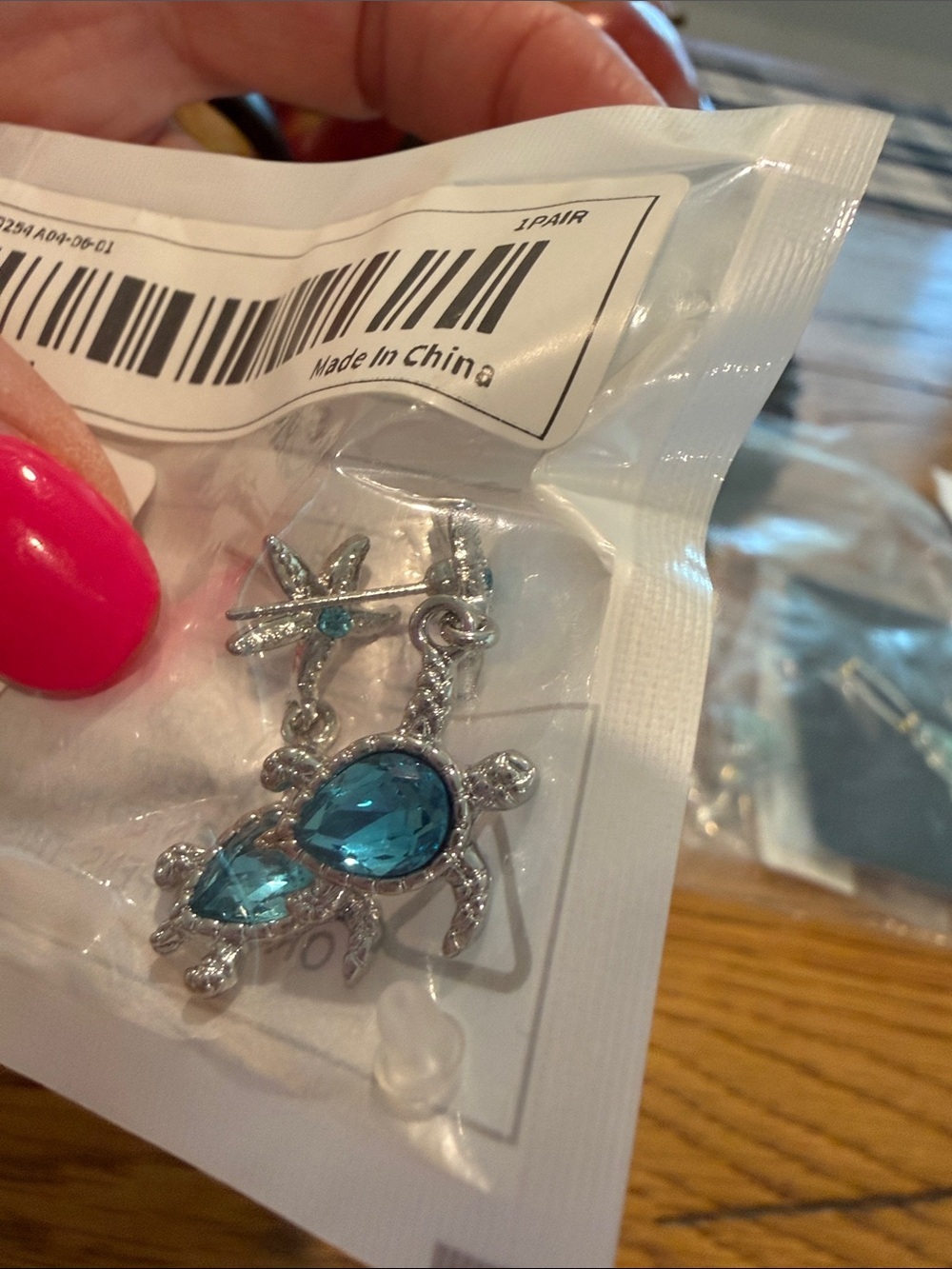 Silver Turtle Earringa with Blue Gemstone